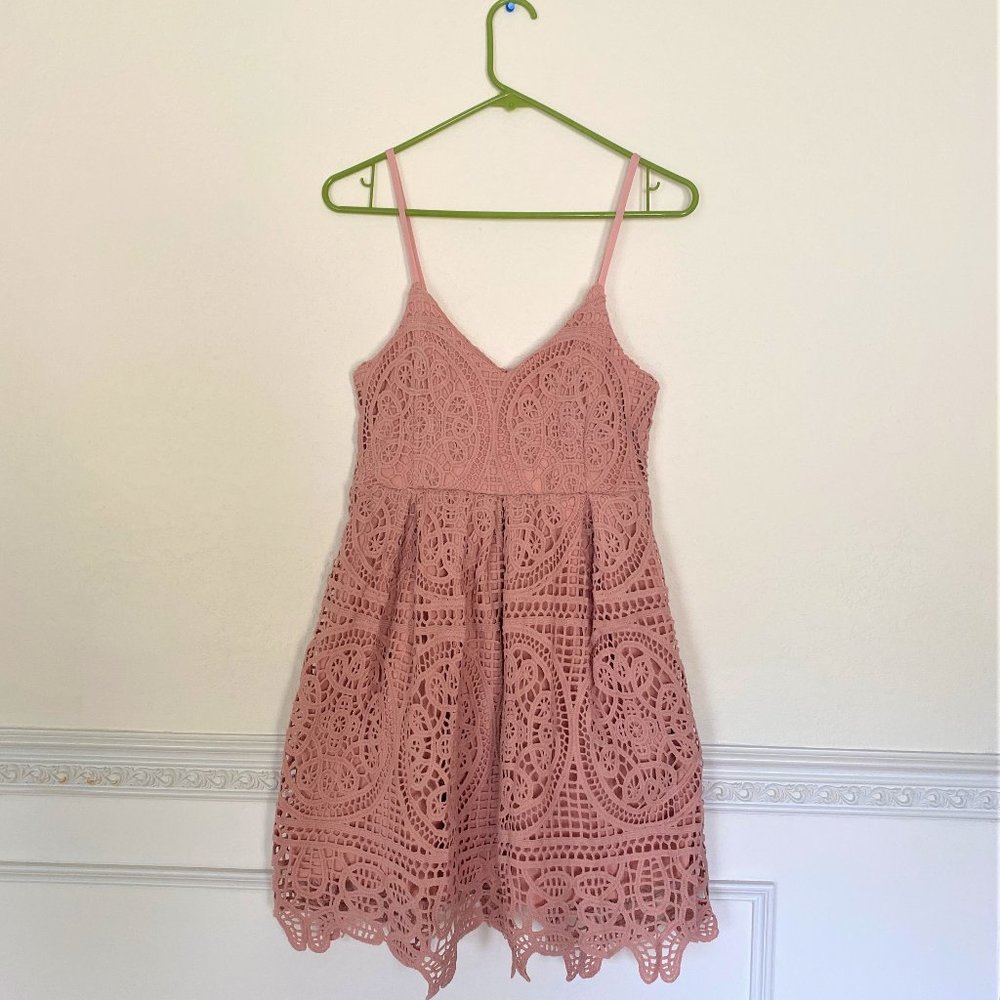 Peach Lace Dress spagettie stripe M Junior